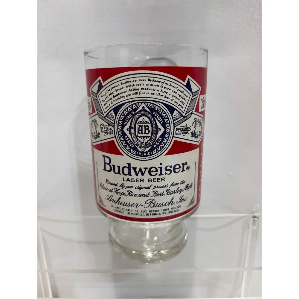 Budweiser Beer Glass OS Clear Red Vintage Footed Pilsner Lager Cup